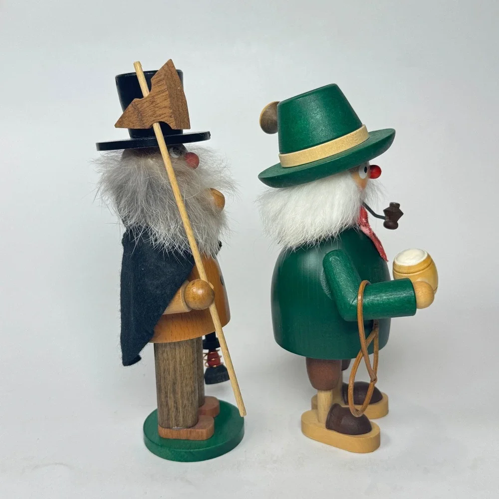 Vintage German Erzgebirge Wooden Incense Smoker Pair Night Watchman & Hunter